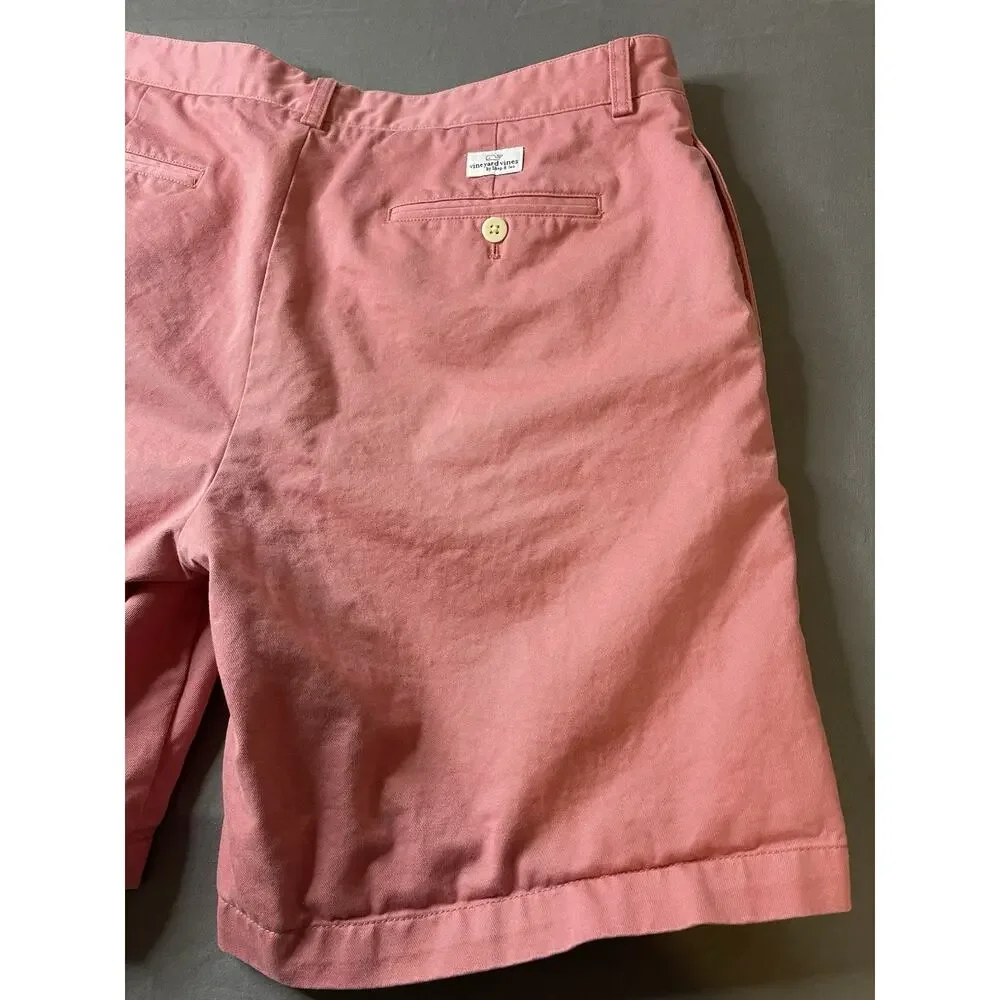 Vineyard Vines Club Shorts Pink Salmon Size 35 Chino Flat Front Excellent